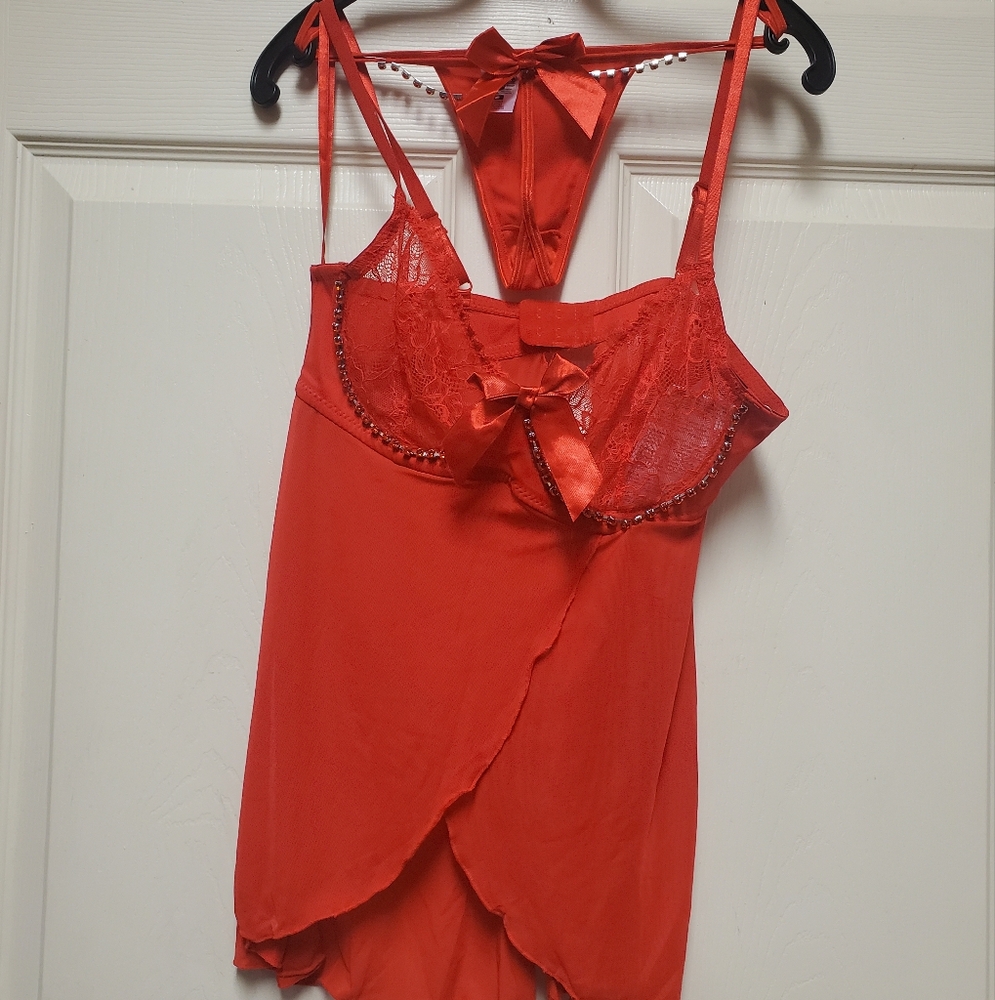 NWT Dreamgirl Elegant Red Lace Lingerie Set size Medium
